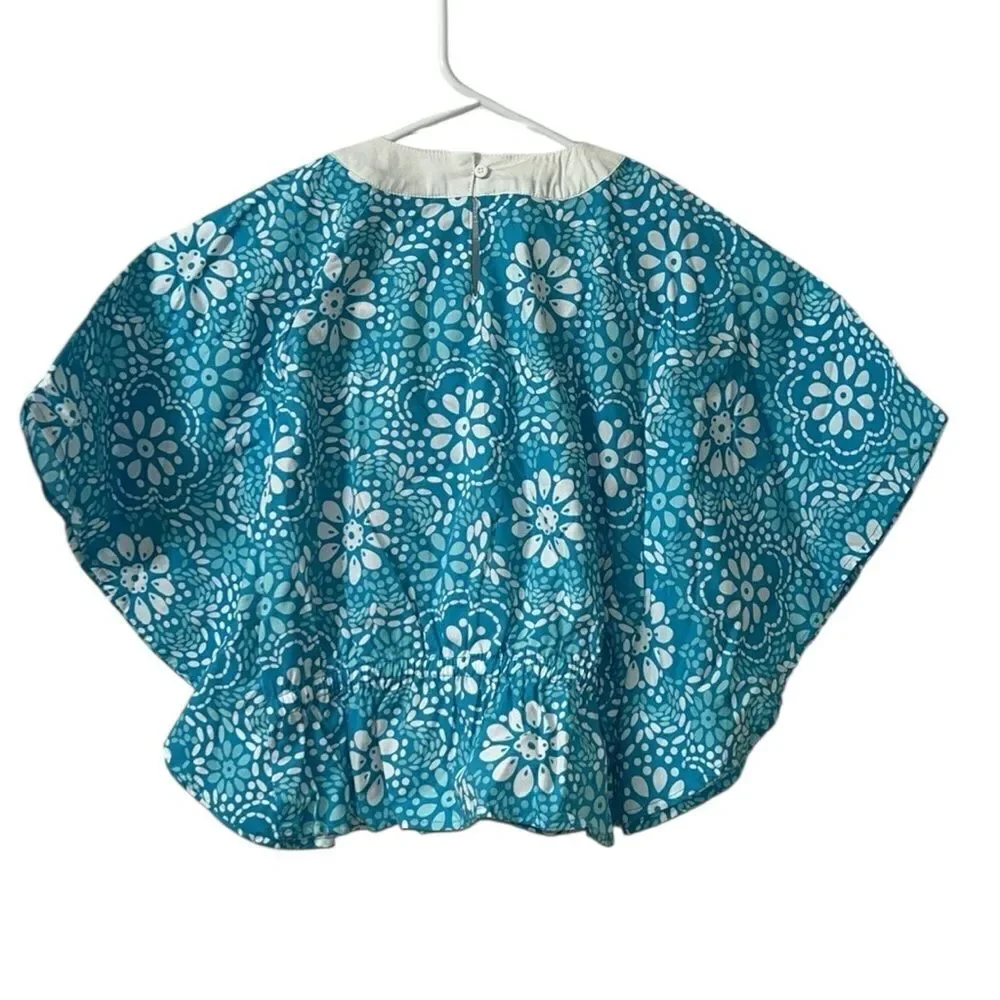 Gymboree Girls Blue Floral Fan Sleeve Kimono Style Top( Size 4yrs)